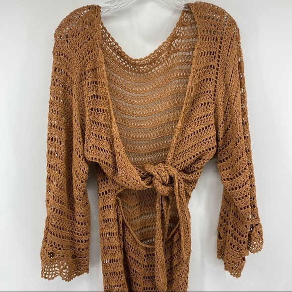 Free People Sz Medium Brown Crochet Knit Jumper OB1260345 - Picture 3 of 11